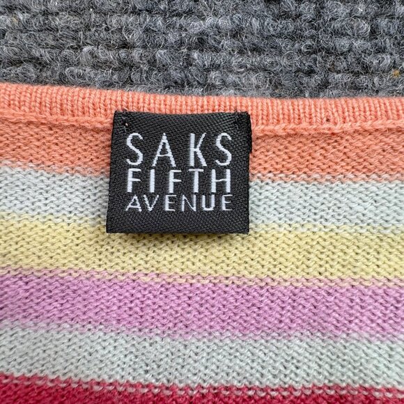 Saks Fifth Avenue Sweater Womens L Rainbow Hippie Multicolor Striped‎ Scoop - Picture 3 of 9